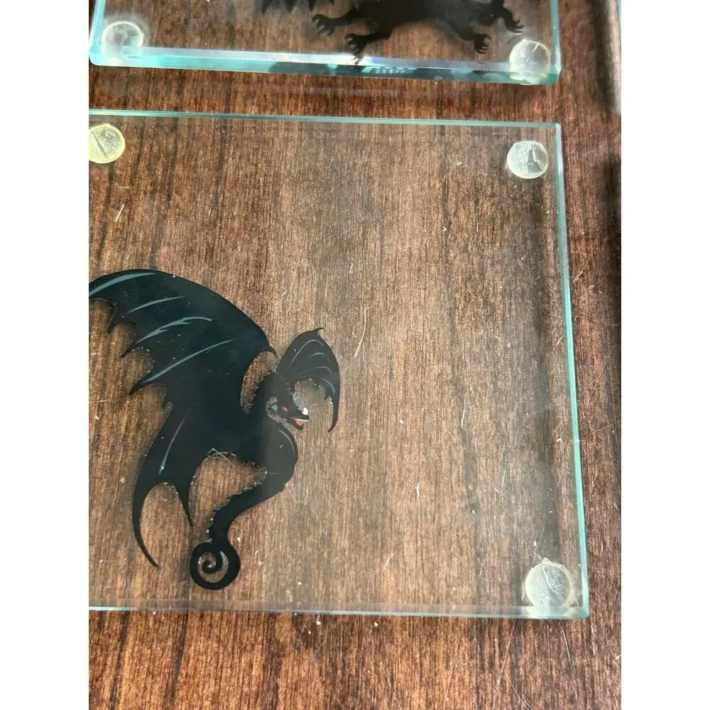 New dragon glass coaster set Gothic mythic gift